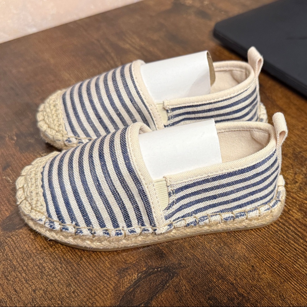Zara Kids Striped Blue and Cream Slippers